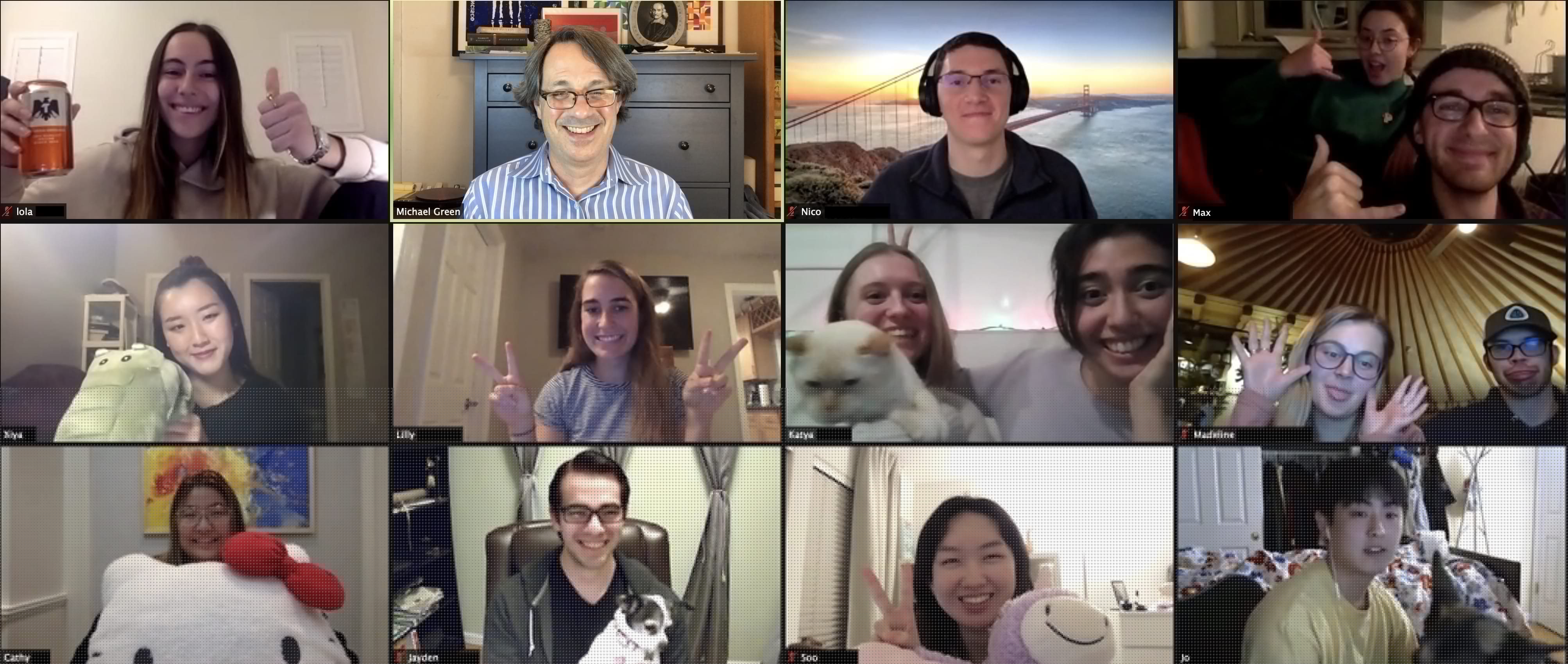 people and pets who were off screen all term come into the frame